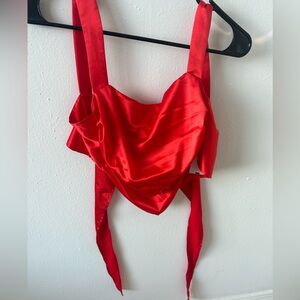 Silky red tank with tie back